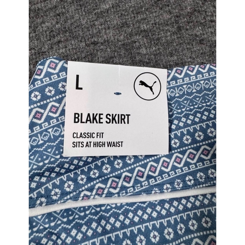 Puma Blake Skirt Womens Large Blue Geometric High Waist Golf Tennis Skort UPF 40 - Picture 3 of 9